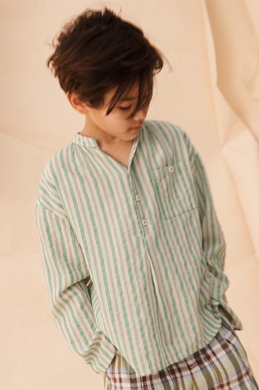 LIMITED EDITION STRIPED SHIRT WITH POCKET - Green stripe by Zara - Image 3