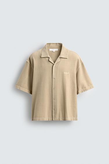 CAMISA DENIM MANGA CORTA - Beige de Zara