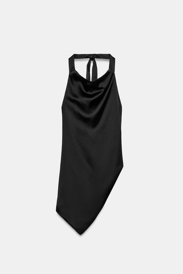 ASYMMETRIC SATIN HALTER TOP - Black by Zara - Image 3