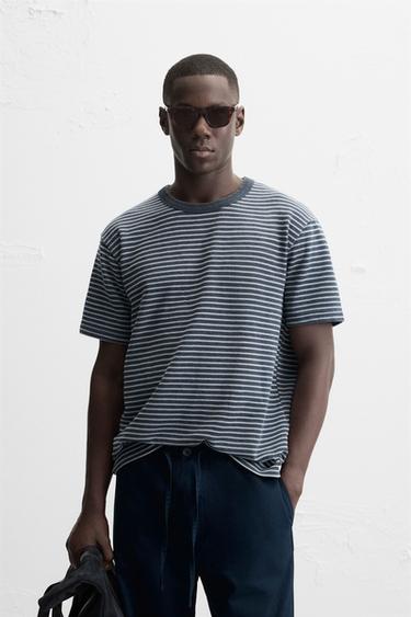 Zara STRIPED JACQUARD SWEATSHIRT - Indigo