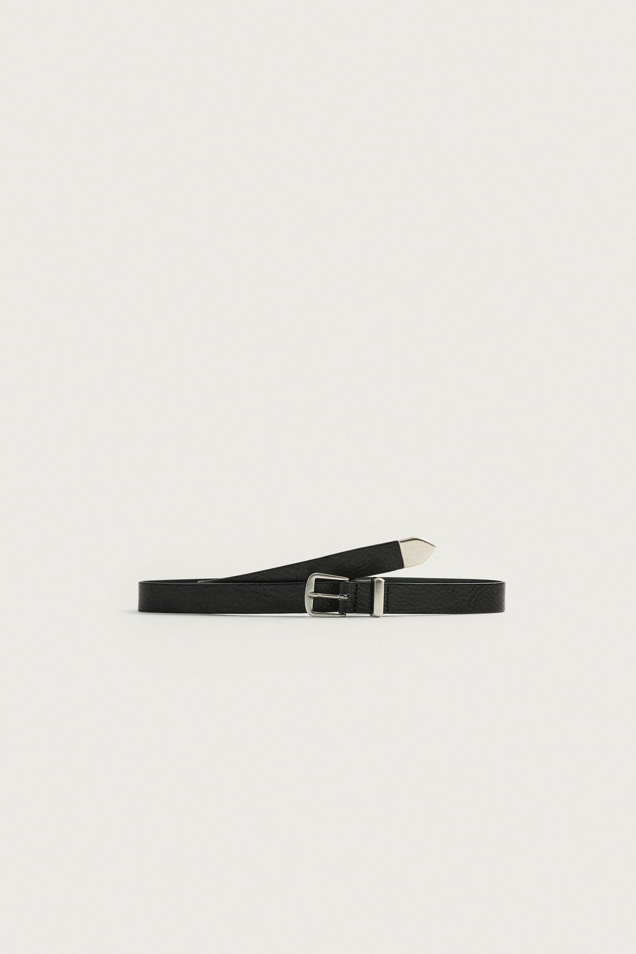 LEATHER BELT WITH METAL TIP — Black
