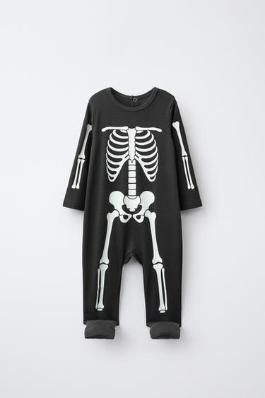 Zara 夜光骷髏包腳連身睡衣 - 煤灰色