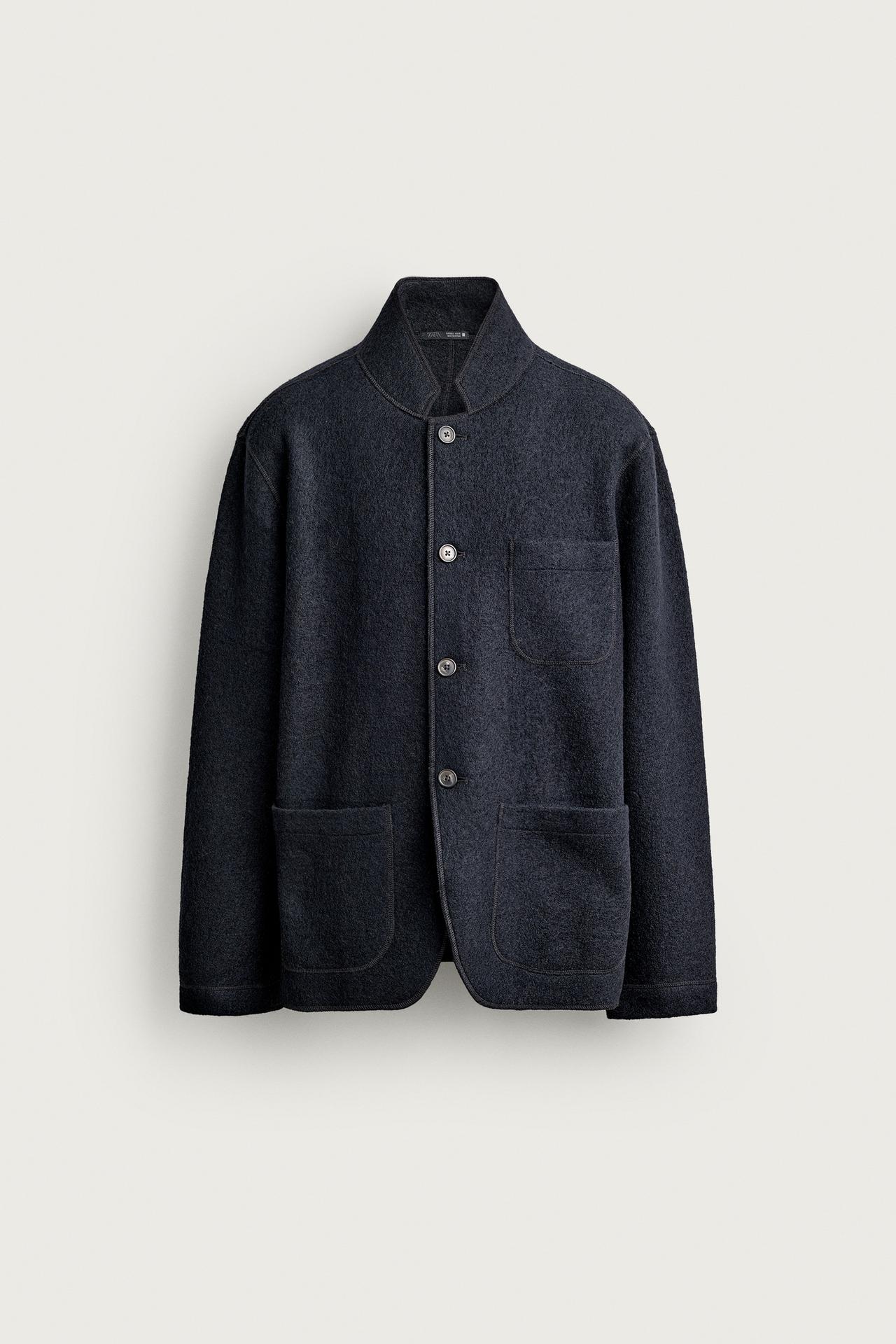 WOOL-BLEND RELAXED FIT BLAZER — Dark navy