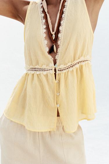 TOP DENTELLES - Jaune clair de Zara - Image 1