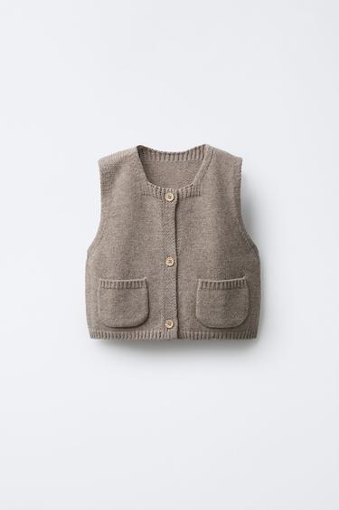 WOOL BLEND KNIT VEST - Sand by Zara