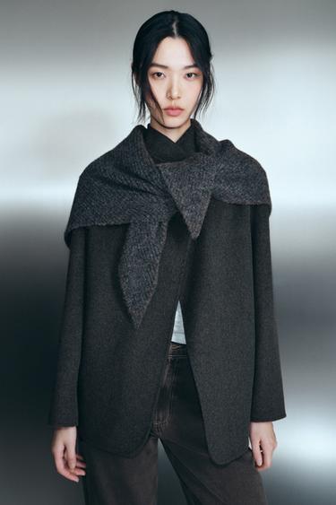 Zara ZW COLLECTION 羊毛混紡絲巾西裝外套 - 深灰色