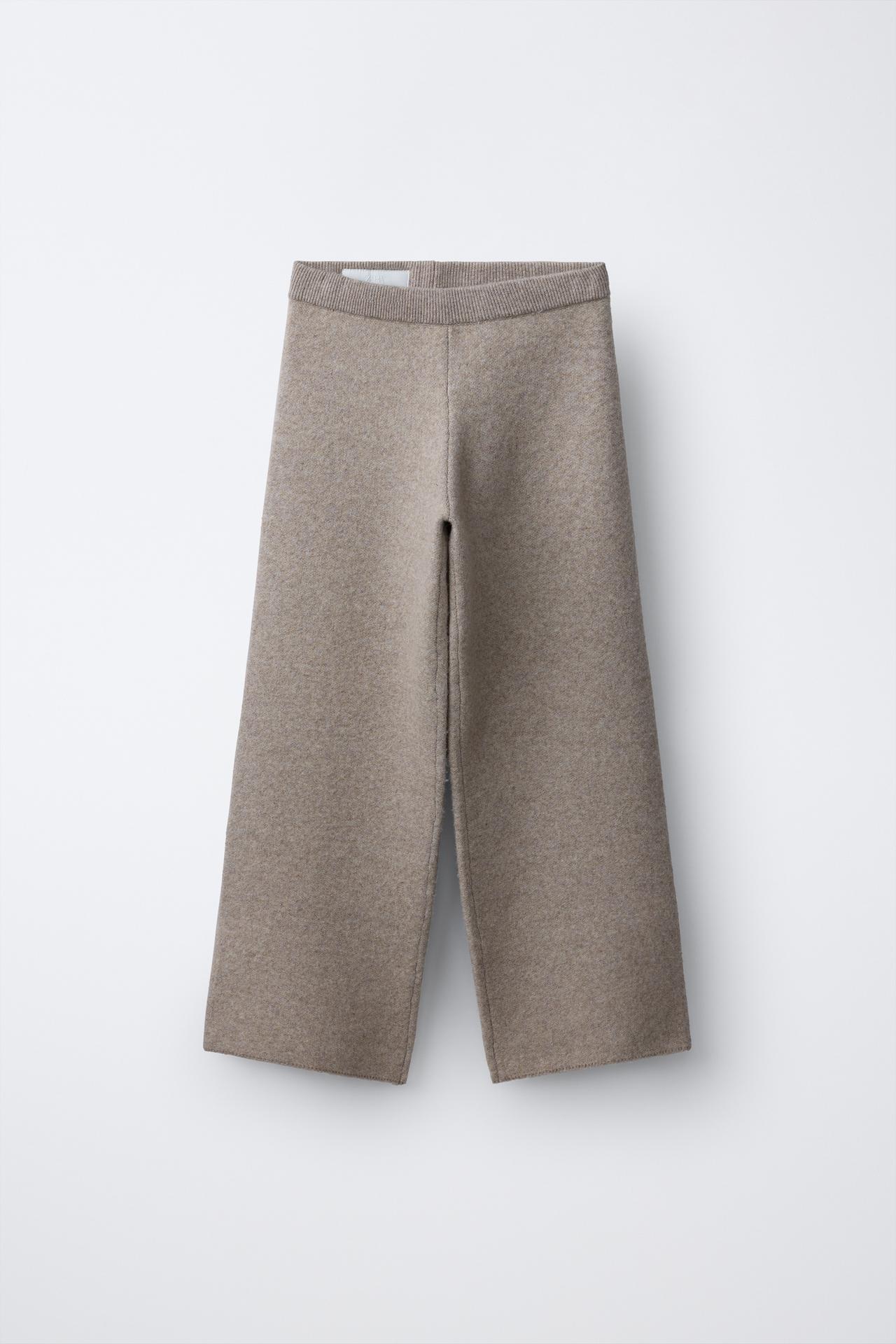 WIDE-LEG KNIT PANTS — Brown / Taupe