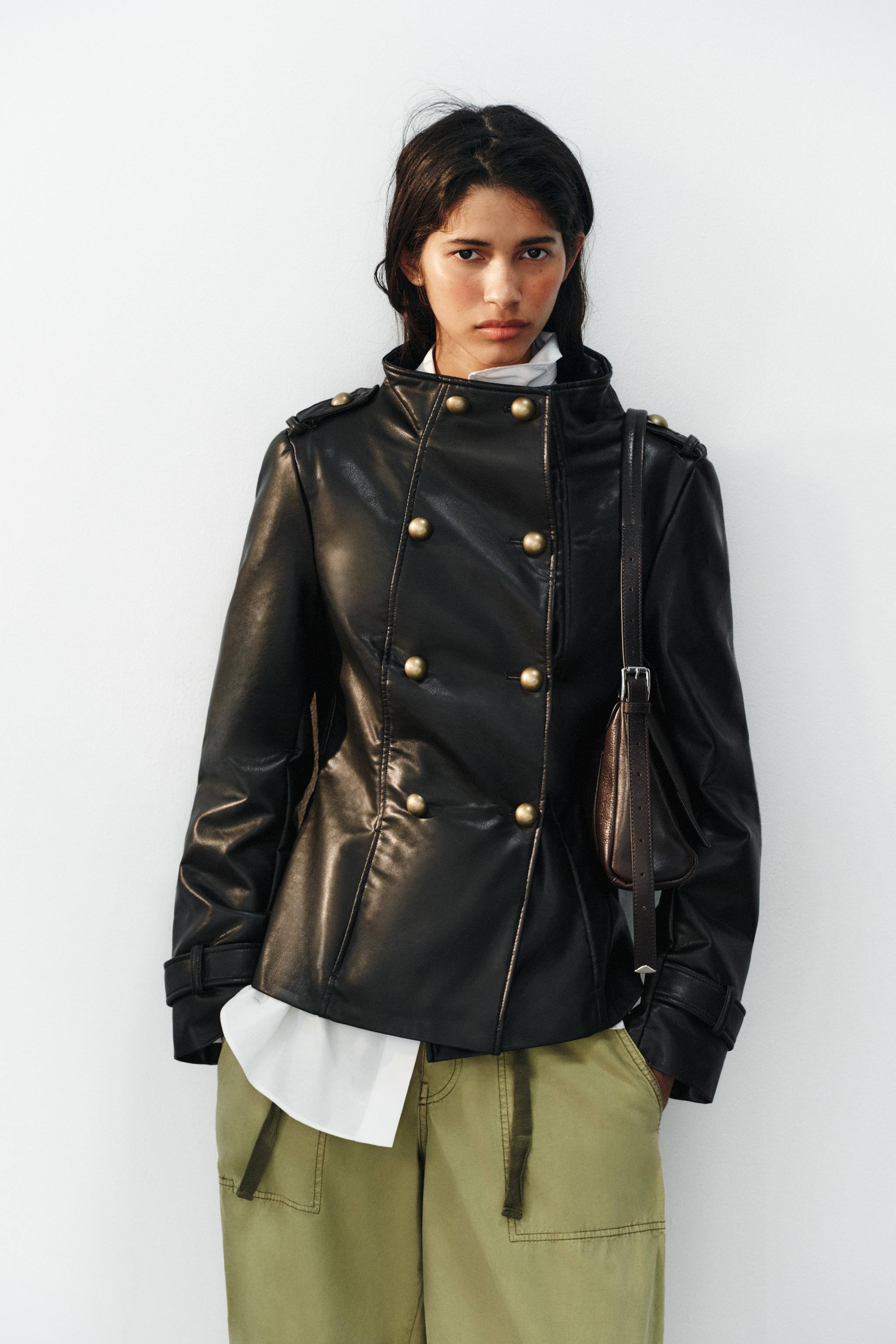 Zara DÜĞMELİ SUNİ DERİ FIT CEKET görsel 2