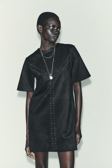 STUDDED FAUX SUEDE DRESS - Black by Zara