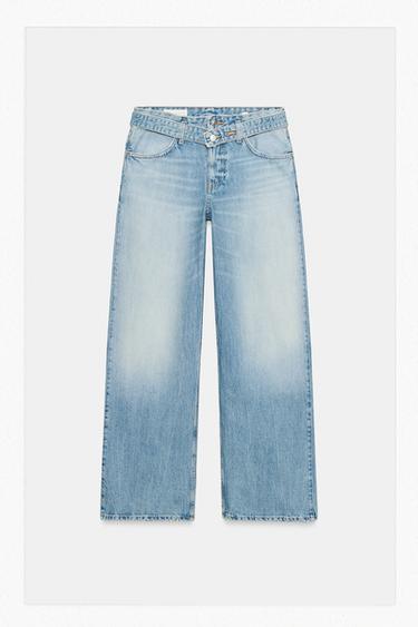 TRF MID-WAIST BELTED JEANS - Light blue by Zara