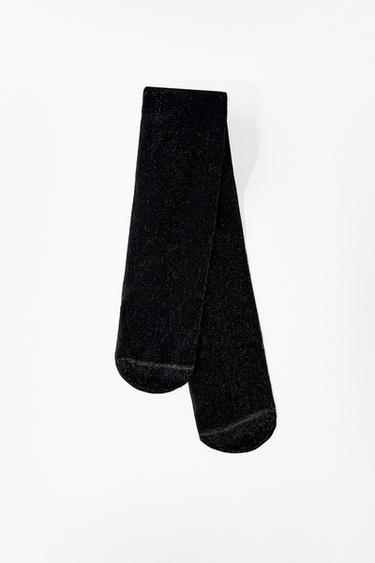 Zara METALLIC THREAD TIGHTS - Black