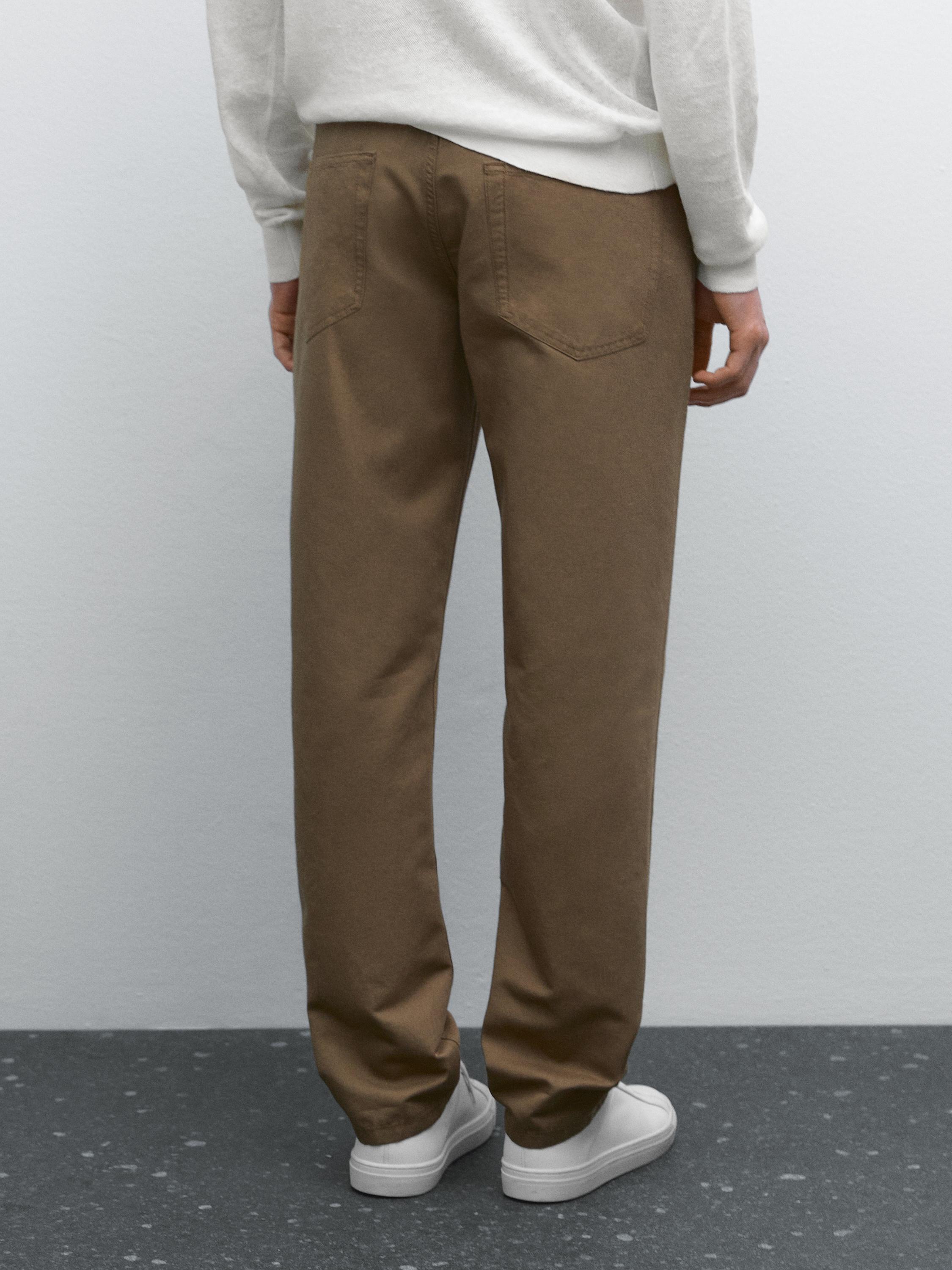 Cotton blend tapered fit trousers