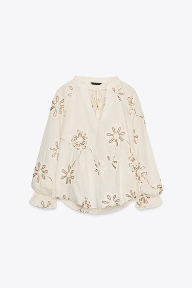 BLOUSE STRUCTURE BRODÉE - Écru de Zara - Image 5
