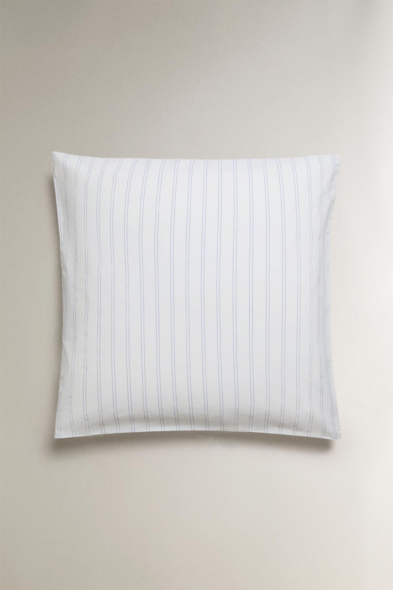 DOUBLE STRIPE COTTON PERCALE PILLOWCASE — Oyster-white