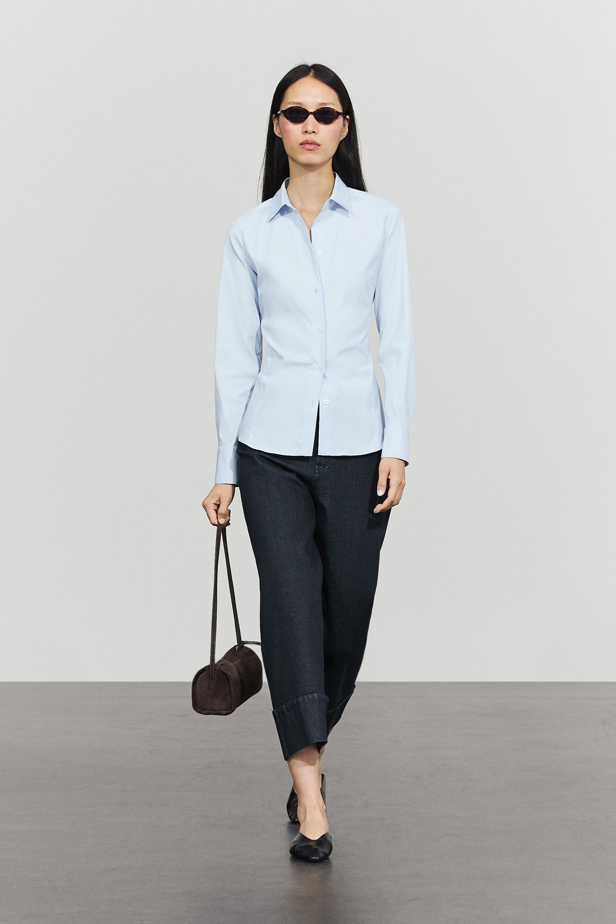 Cotton blend poplin shirt — Sky blue