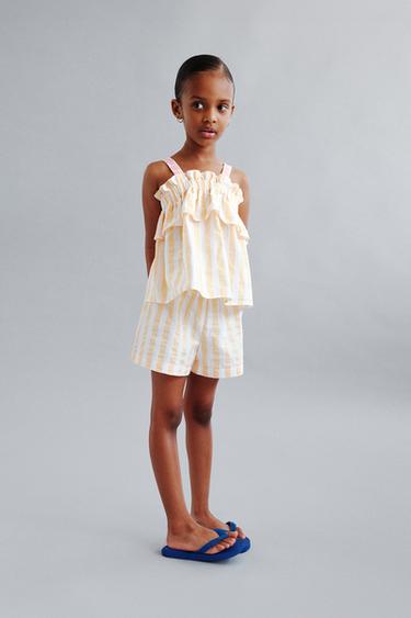 CASA LAWA ©X ZARA KIDS STRIBEDE SHORTS MED BØLGET DESIGN - Gul fra Zara