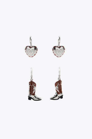 HEART AND BOOT EARRING PACK - Silver by Zara - Image 0