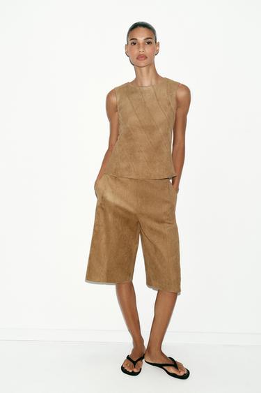 LONG FAUX SUEDE BERMUDA SHORTS - Mid-camel by Zara - Image 0