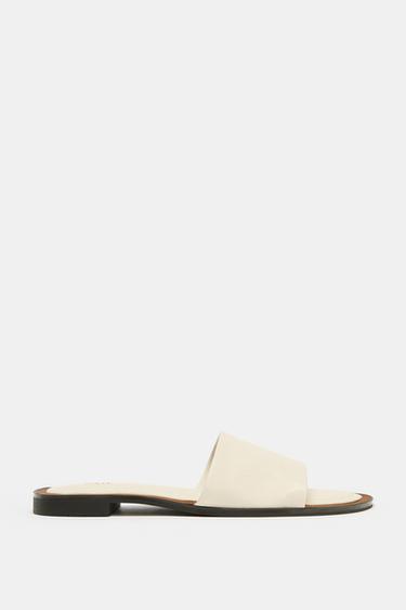 SOFT LEATHER SLIDES - White by Zara