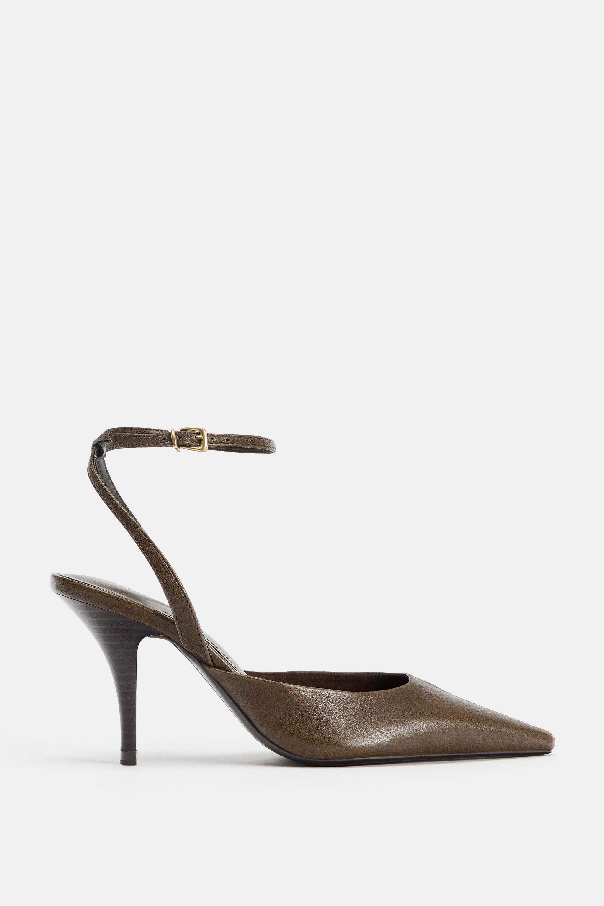 LEATHER SLINGBACK HEELS WITH ANKLE STRAP