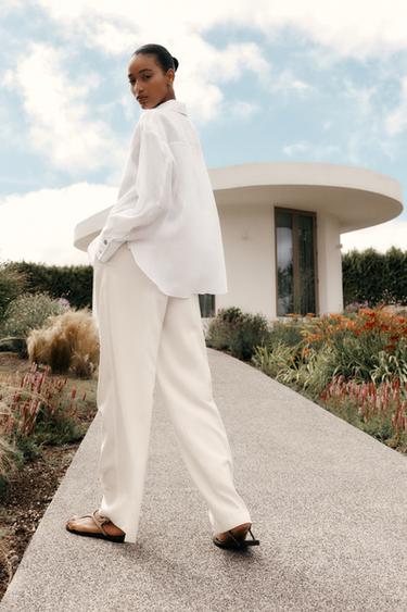100% LINEN SHIRT WITH CONTRASTING BUTTONS - White by Zara - Image 3