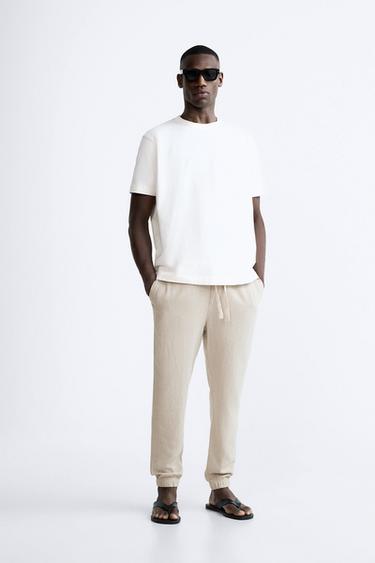 БРЮКИ ИЗ ВИСКОЗЫ И ЛЬНА — СВЕТЛО-БЕЖЕВЫЙ от Zara — изображение 0
