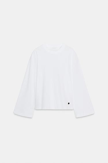 LONG SLEEVE LABEL T-SHIRT - White by Zara