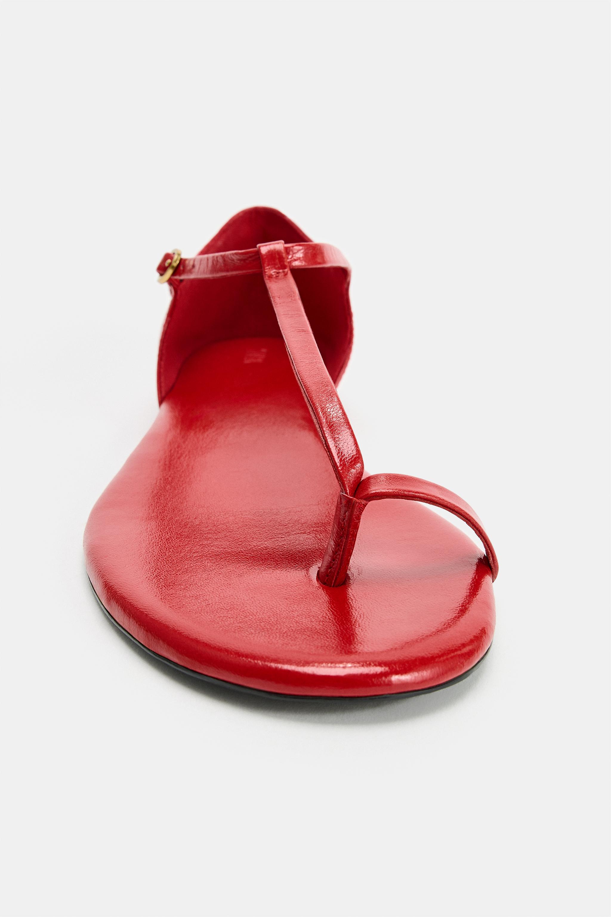 Женские сандалии Zara STRAPPY LEATHER FLAT SANDALS — фото 3
