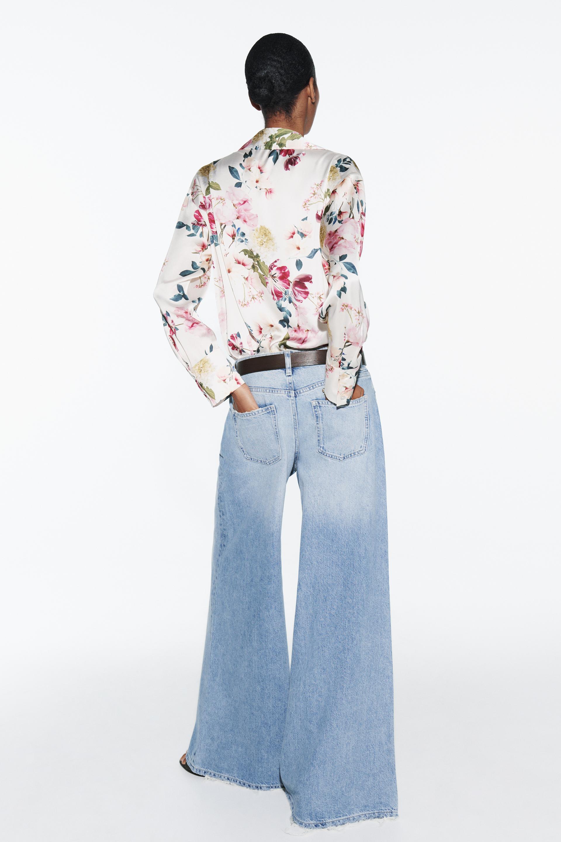 PRINTED SATIN SHIRT - Blues