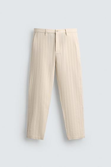 STRIPED STRUCTURED CHINO TROUSERS - Oyster-white by Zara - Image 0