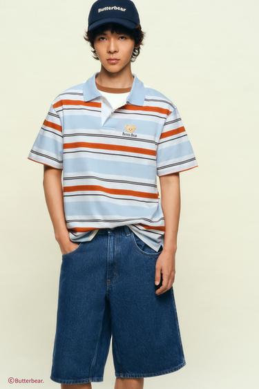 BUTTERBEAR © PRINT STRIPED POLO SHIRT - Sky blue by Zara