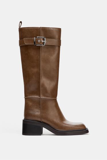 KNEE-HIGH BOOTS WITH TOPSTITCHING - Brown by Zara