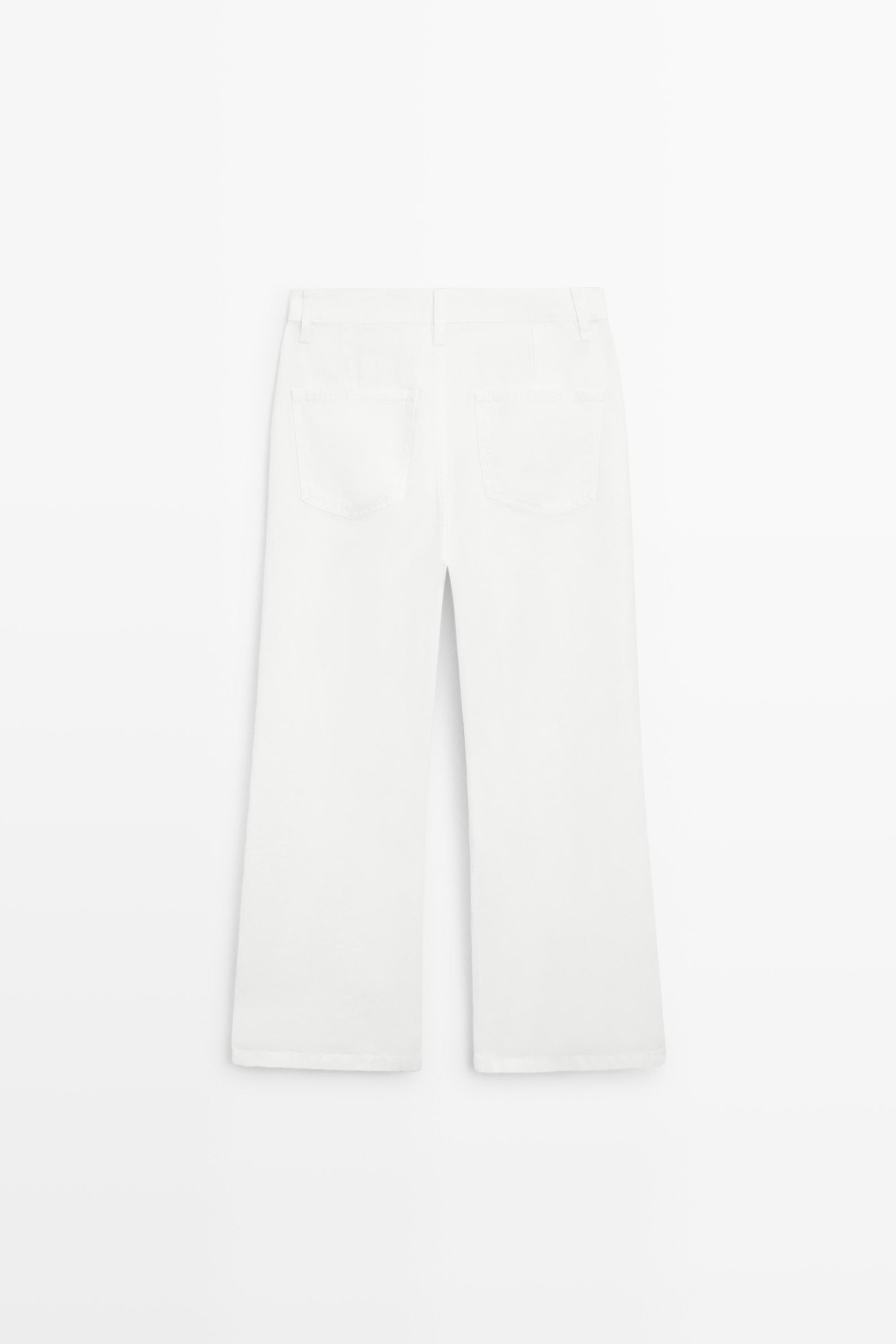 Pantalon flare cropped 100 % lin