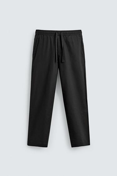 PANTALÓN RELAXED FIT ALGODÓN - LINO - Negro de Zara