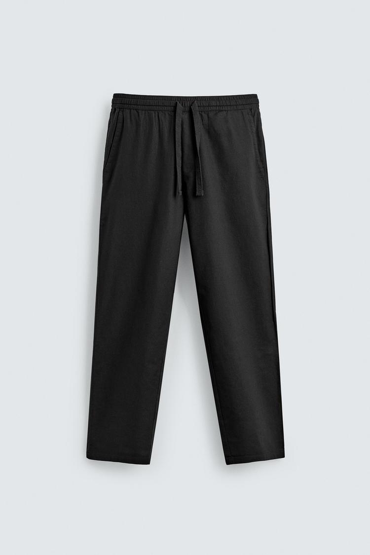 ZARA RELAXED FIT COTTON BLEND TROUSERS