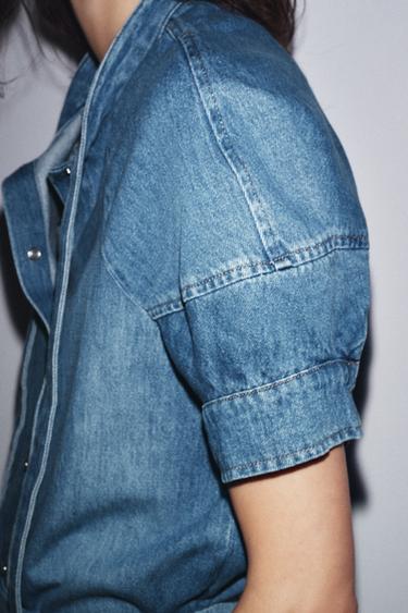 ZW COLLECTION DENIM SHIRT WITH TIE - Mid-blue by Zara