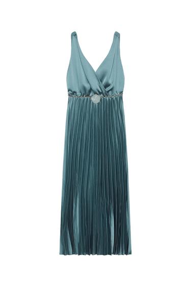 PLEATED MIDI DRESS WITH BELT - Blue / Steel by Zara - Image 0