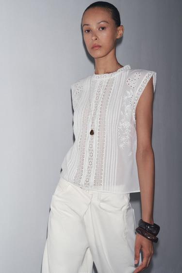 BLUSA ENTREDÓS MANGA SISA ZW COLLECTION - Blanco roto de Zara