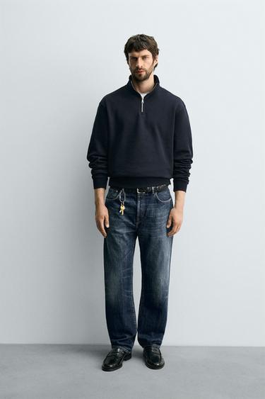 BASIC QUARTER-ZIP SWEATSHIRT - Navy blue by Zara