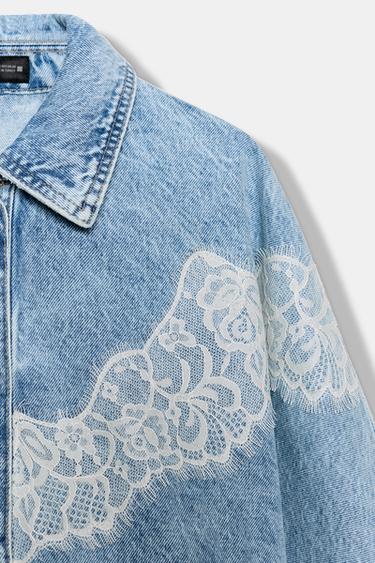 Z1975 CROPPED LACE DENIM JACKET - Mid-blue by Zara - Image 3