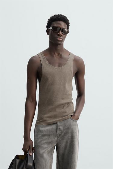 COTTON - HEMP RIBBED TANK TOP - Earth by Zara