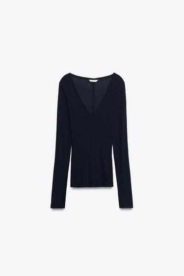 V-NECK T-SHIRT - Navy blue by Zara
