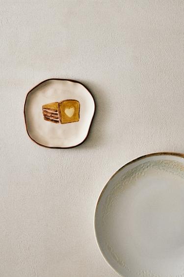 SIDE PLATE WITH TOAST MOTIF - brown/white by Zara - Image 6