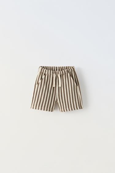 Zara STRIPED TERRYCLOTH SHORTS - Brown / Ecru