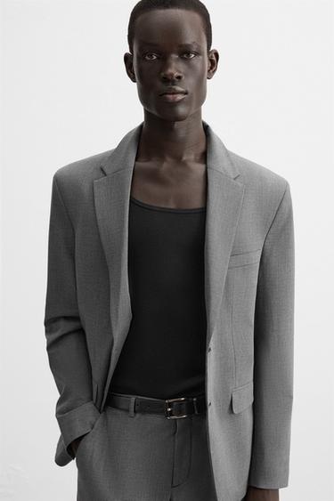 Zara HOUNDSTOOTH TEXTURED BLAZER - Gray