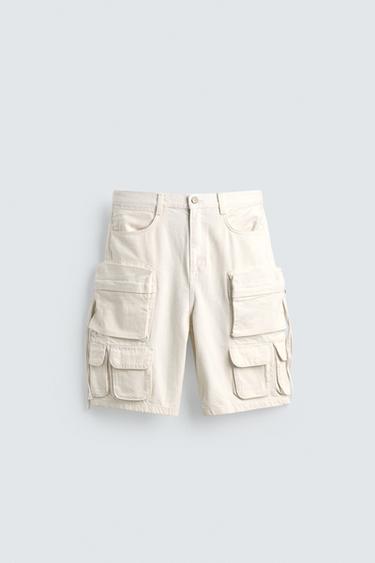 BERMUDA DENIM CARGO - Blanco roto de Zara