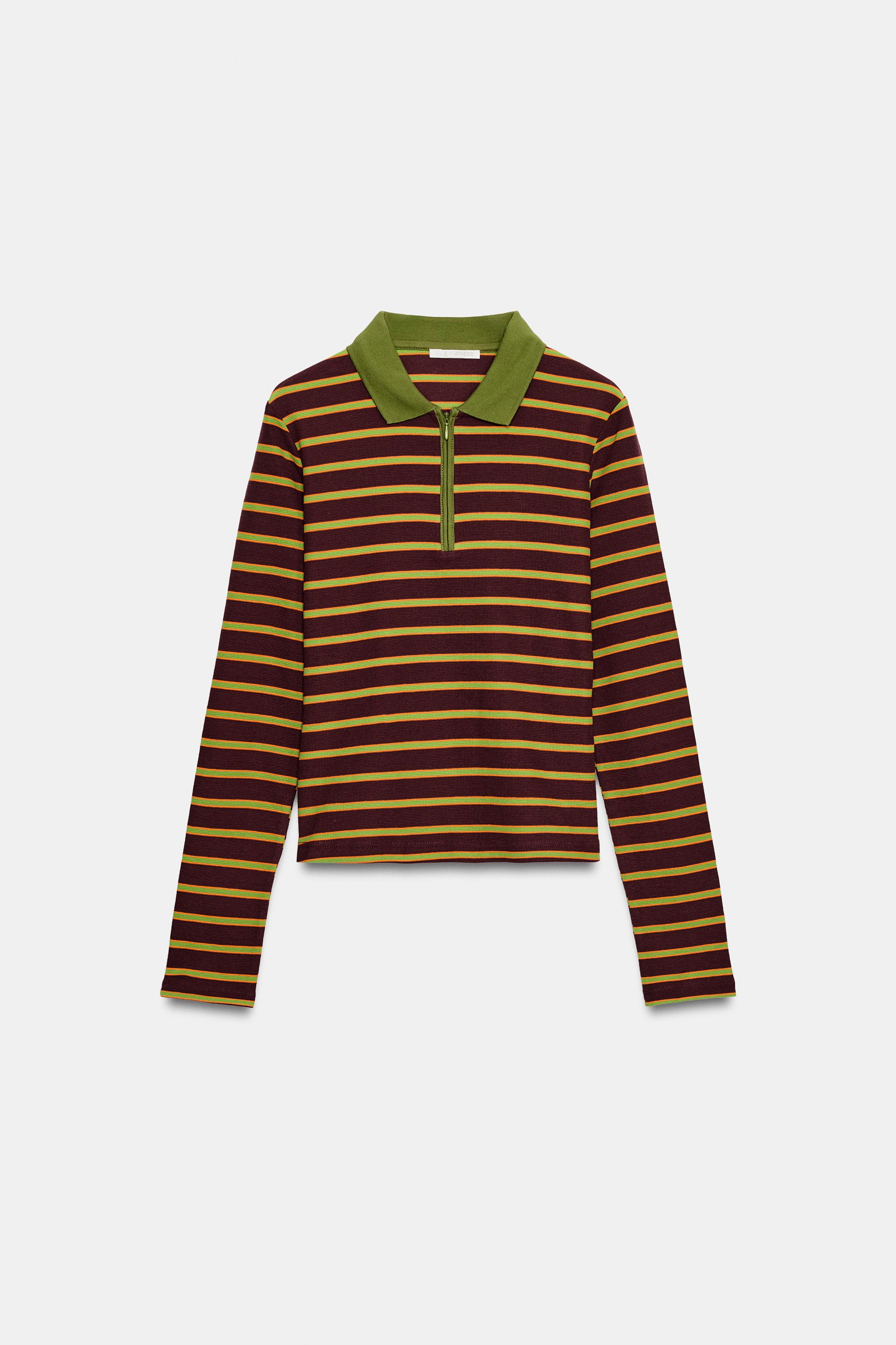 Zara KONTRAST ÇİZGİLİ POLO T-SHIRT görsel 6