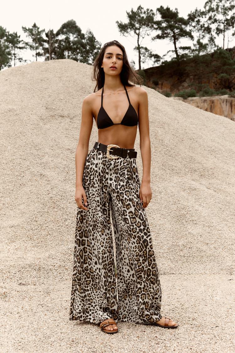 SATIN WIDE LEG BELTED PANTS