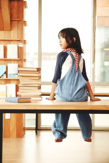 Zara 長版牛仔吊帶褲 - 淡藍色