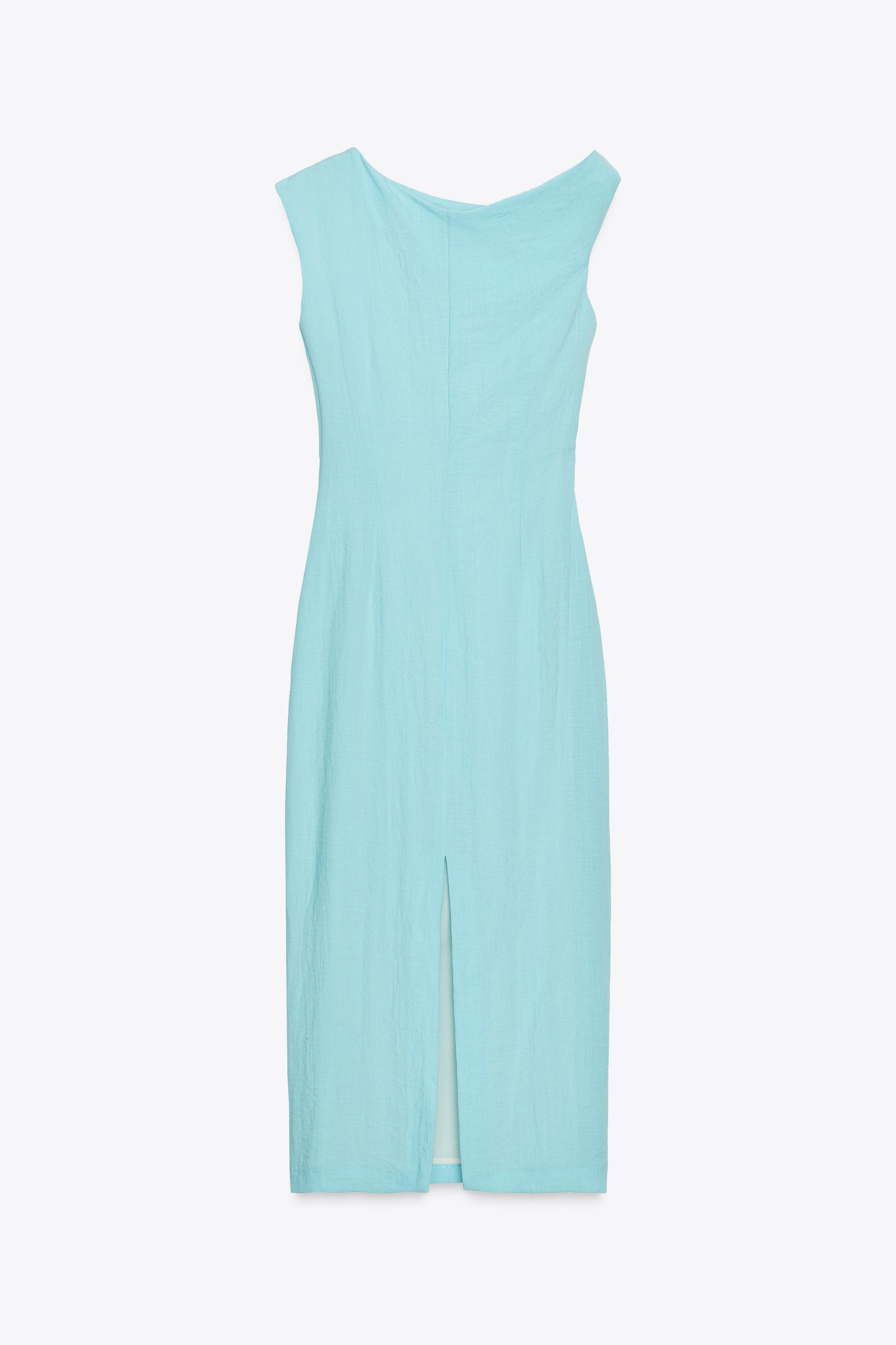 【ZARA】ASYMMETRIC MIDI DRESS WITH APPLIQUE 8037/392/402 ASYMMETRIC MIDI DRESS WITH APPLIQUÉ - Turquoise | ZARA